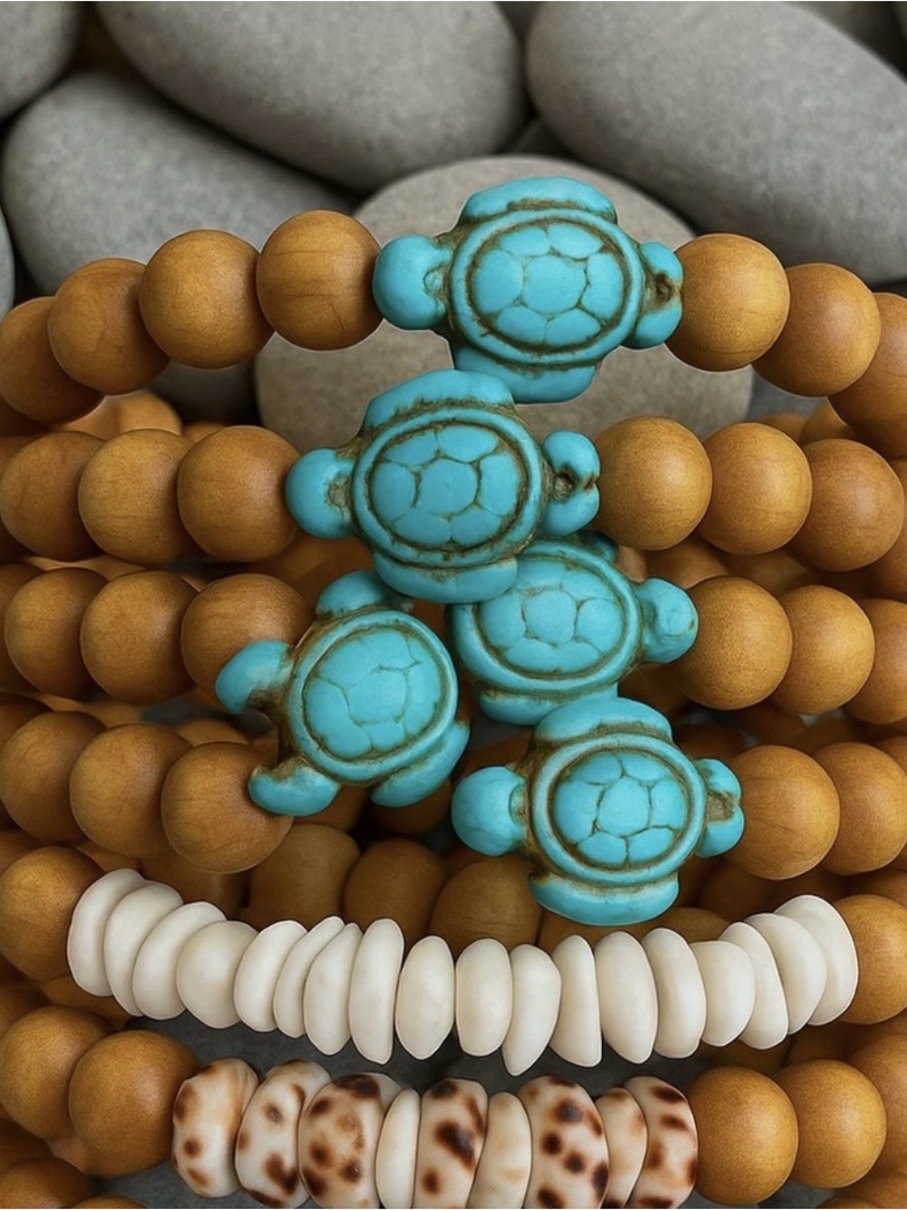 Authentic Tourmaline Stone, Wooden Beads, Coastal Stretch Bracelet
